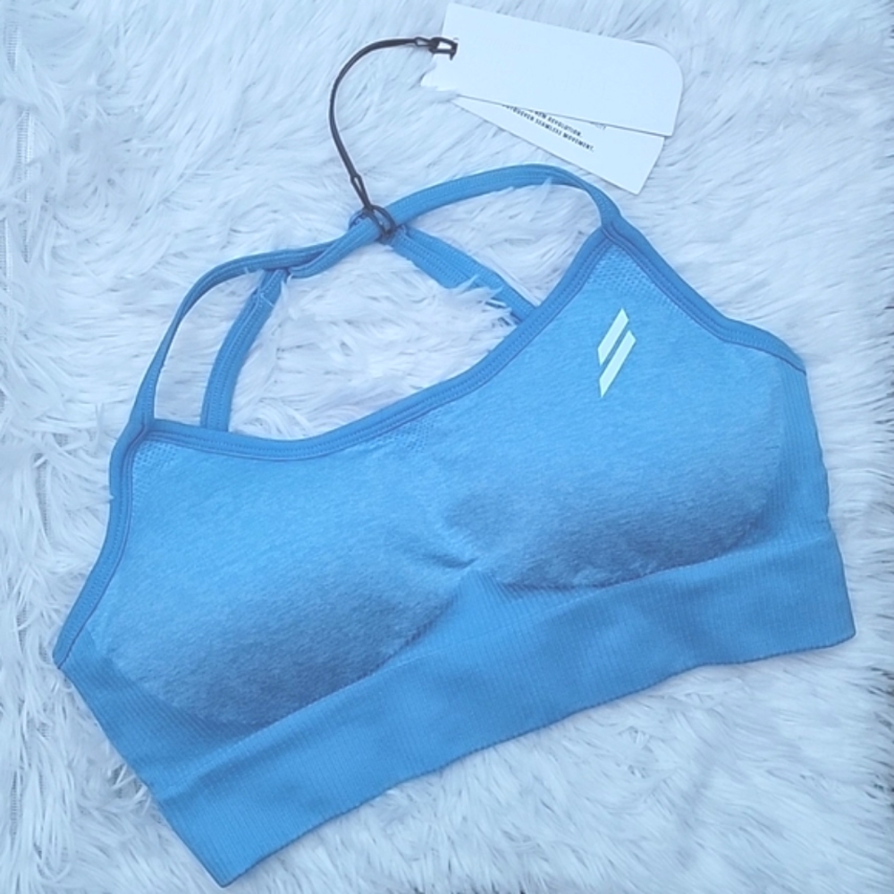 HP🎉 DYE DOYOUEVEN Impact Baby Blue Crop Sports Bra - Size L - Picture 2 of 8